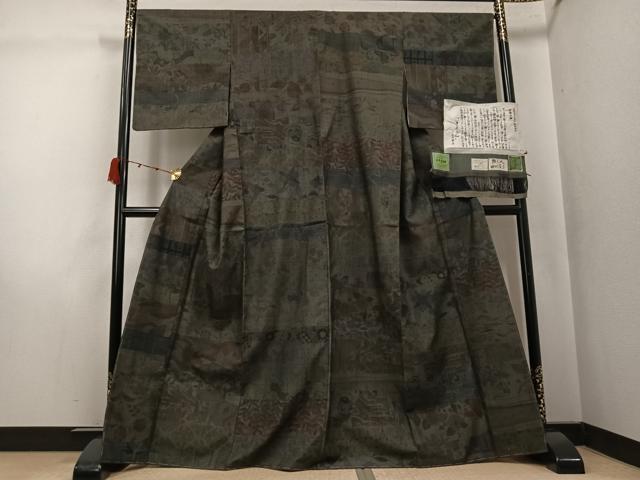 平和屋着物●小千谷紬　手染ロマン　つなぎ糸　100柄　草花文　中村貞子作　証紙付き　正絹　逸品　未使用　AABK2239ph