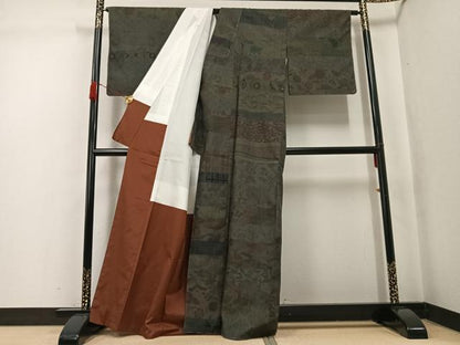 平和屋着物●小千谷紬　手染ロマン　つなぎ糸　100柄　草花文　中村貞子作　証紙付き　正絹　逸品　未使用　AABK2239ph