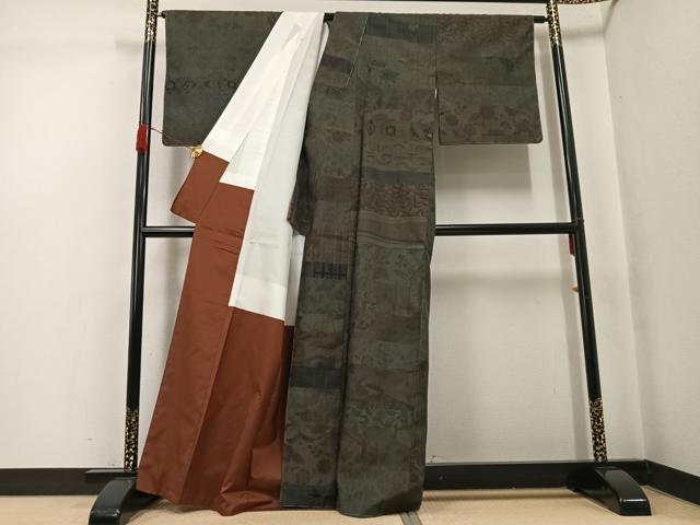平和屋着物●小千谷紬　手染ロマン　つなぎ糸　100柄　草花文　中村貞子作　証紙付き　正絹　逸品　未使用　AABK2239ph