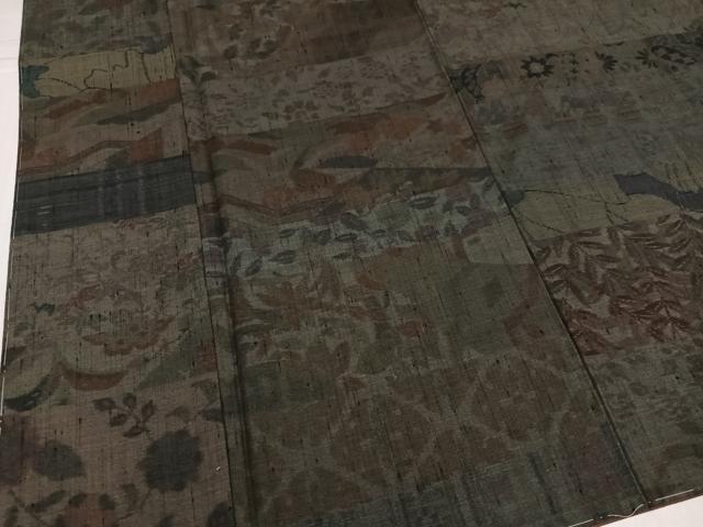 平和屋着物●小千谷紬　手染ロマン　つなぎ糸　100柄　草花文　中村貞子作　証紙付き　正絹　逸品　未使用　AABK2239ph