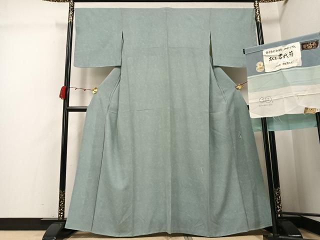 平和屋着物●重要無形文化財　人間国宝　中村勇二郎　江戸小紋　古代菊　浜ちりめん　証紙・反端付き　正絹　逸品　AABK2243ph