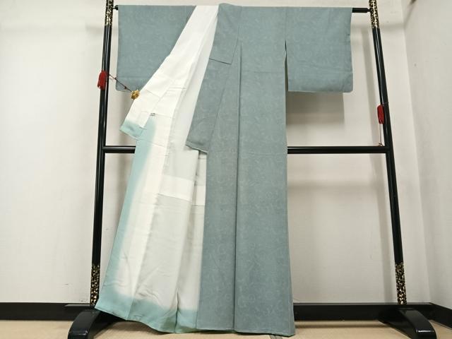 平和屋着物●重要無形文化財　人間国宝　中村勇二郎　江戸小紋　古代菊　浜ちりめん　証紙・反端付き　正絹　逸品　AABK2243ph