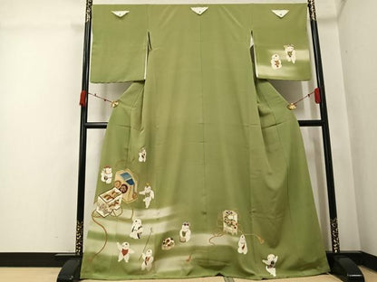 平和屋着物●訪問着　駒刺繍　唐子　暈し染め　金彩　正絹　逸品　AABK2248ph
