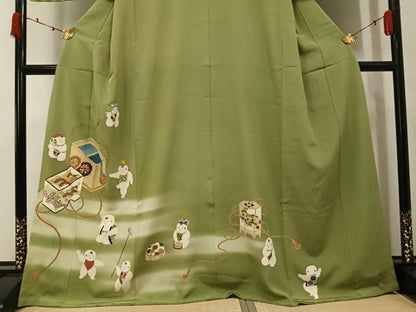 平和屋着物●訪問着　駒刺繍　唐子　暈し染め　金彩　正絹　逸品　AABK2248ph