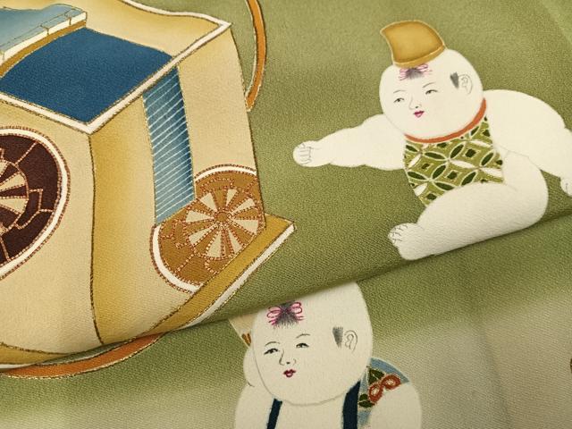 平和屋着物●訪問着　駒刺繍　唐子　暈し染め　金彩　正絹　逸品　AABK2248ph