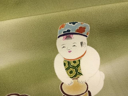 平和屋着物●訪問着　駒刺繍　唐子　暈し染め　金彩　正絹　逸品　AABK2248ph