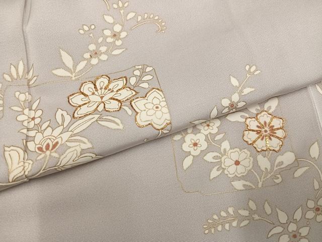 平和屋着物●訪問着　駒刺繍　草花文　金彩　正絹　逸品　AABK2252ph