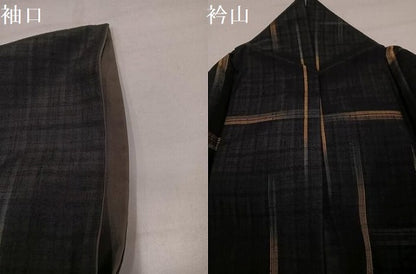 平和屋着物●上質な紬　格子　正絹　逸品　AABK2253ph