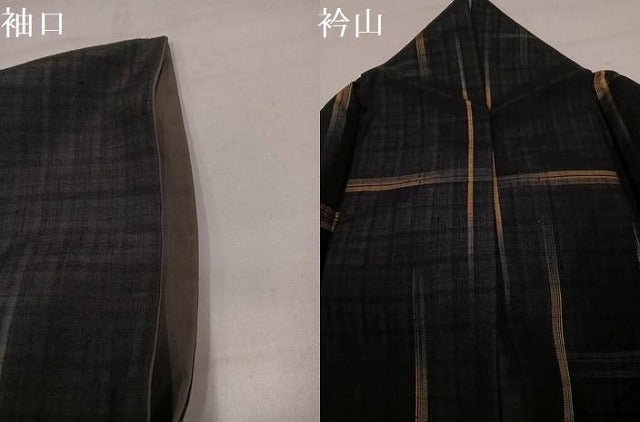 平和屋着物●上質な紬　格子　正絹　逸品　AABK2253ph