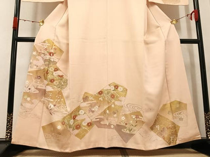 平和屋着物●訪問着　駒刺繍　葡萄草花文　金彩　正絹　逸品　AABK2256ph