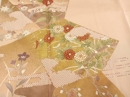 平和屋着物●訪問着　駒刺繍　葡萄草花文　金彩　正絹　逸品　AABK2256ph