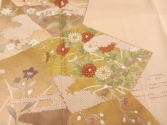 平和屋着物●訪問着　駒刺繍　葡萄草花文　金彩　正絹　逸品　AABK2256ph