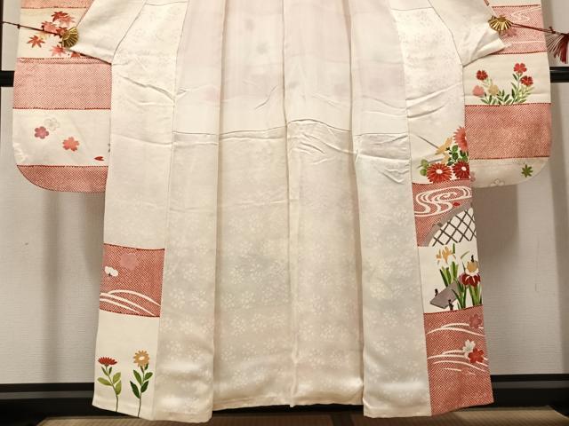 平和屋着物●豪華振袖　駒刺繍　渡り橋草花文　金彩　正絹　逸品　AABK2260ph