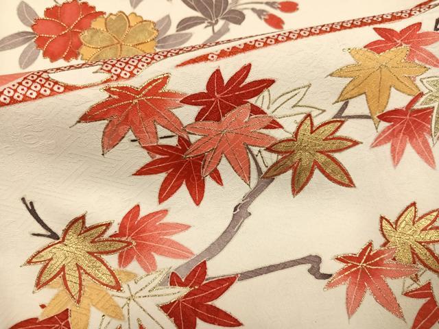 平和屋着物●豪華振袖　駒刺繍　渡り橋草花文　金彩　正絹　逸品　AABK2260ph