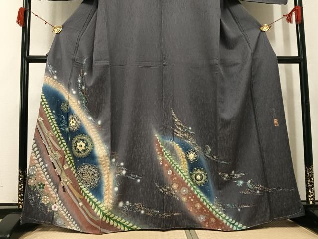 平和屋着物●螺鈿作家　藤本隆士　訪問着　絞り　舞花文　暈し染め　金彩　正絹　逸品　未使用　AABK2261ph