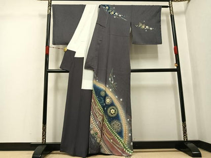 平和屋着物●螺鈿作家　藤本隆士　訪問着　絞り　舞花文　暈し染め　金彩　正絹　逸品　未使用　AABK2261ph
