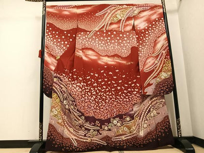 平和屋着物●越後十日町の一流染匠　桐屋・翠山工房　徳永憲峯　振袖　辻が花　絞り　暈し染め　金彩　金通し地　正絹　逸品　AABK2266ph