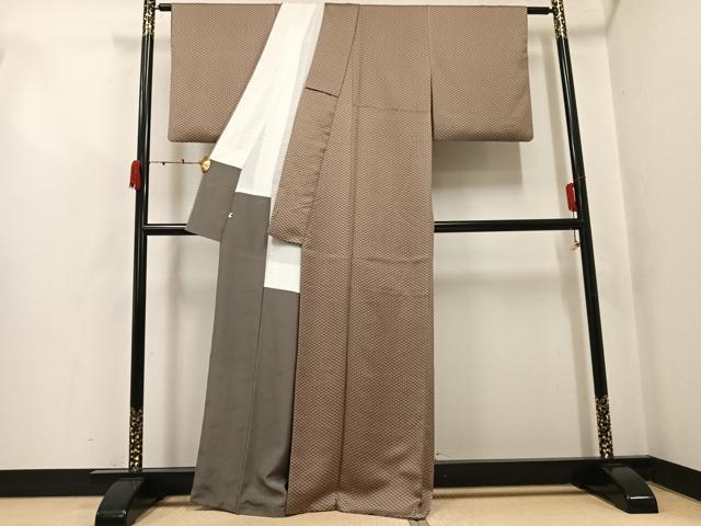 平和屋着物●染色作家　斉藤三才　小紋　麻の葉文様　正絹　逸品　AABK2267ph
