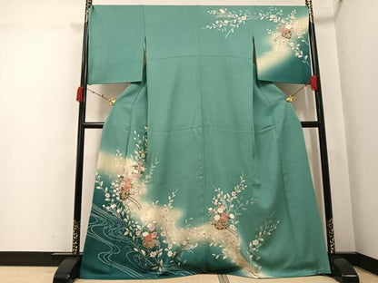 平和屋着物●訪問着　駒刺繍　絞り　花車文　暈し染め　金彩　正絹　逸品　AABK2268ph