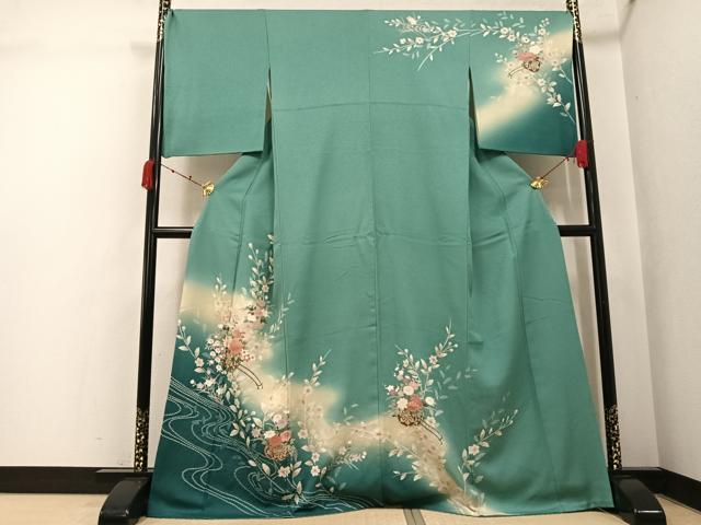 平和屋着物●訪問着　駒刺繍　絞り　花車文　暈し染め　金彩　正絹　逸品　AABK2268ph