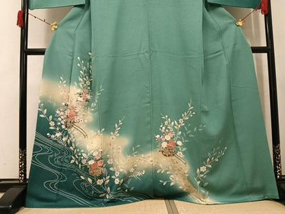 平和屋着物●訪問着　駒刺繍　絞り　花車文　暈し染め　金彩　正絹　逸品　AABK2268ph