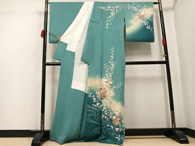 平和屋着物●訪問着　駒刺繍　絞り　花車文　暈し染め　金彩　正絹　逸品　AABK2268ph