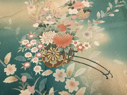 平和屋着物●訪問着　駒刺繍　絞り　花車文　暈し染め　金彩　正絹　逸品　AABK2268ph