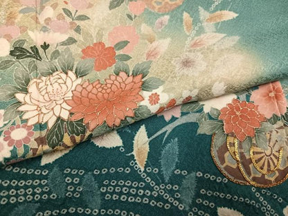 平和屋着物●訪問着　駒刺繍　絞り　花車文　暈し染め　金彩　正絹　逸品　AABK2268ph