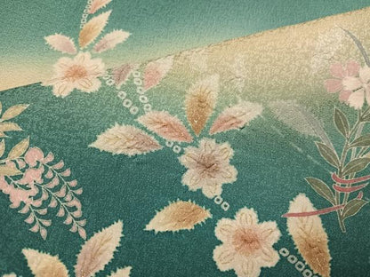 平和屋着物●訪問着　駒刺繍　絞り　花車文　暈し染め　金彩　正絹　逸品　AABK2268ph