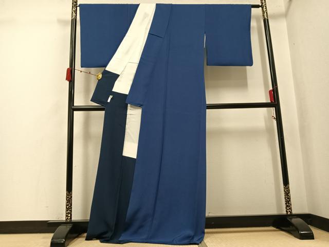 平和屋着物●阿波藍伝統工芸　金子正　江戸小紋　鮫小紋柄　ロング丈　正絹　逸品　AABK2269ph