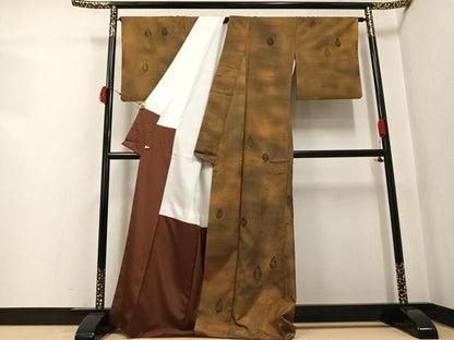 平和屋着物●本場縞大島紬　舞葉文　武島織物謹製　証紙付き　正絹　逸品　AABK2271ph
