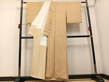 平和屋着物●京加賀友禅　百貫達雄監修　色無地　霞地紋　榛色　正絹　逸品　AABK2275ph