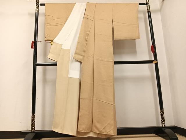 平和屋着物●京加賀友禅　百貫達雄監修　色無地　霞地紋　榛色　正絹　逸品　AABK2275ph