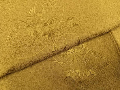 平和屋着物●無地絵羽訪問着　総刺繍　中国三大刺繍　スワトウ刺繍　汕頭刺繍　扇面花文　黄朽葉色　正絹　逸品　未使用　AABK2277ph