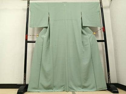 平和屋着物●上質な色無地　作家物　山葵色　正絹　逸品　未使用　AABK2278ph