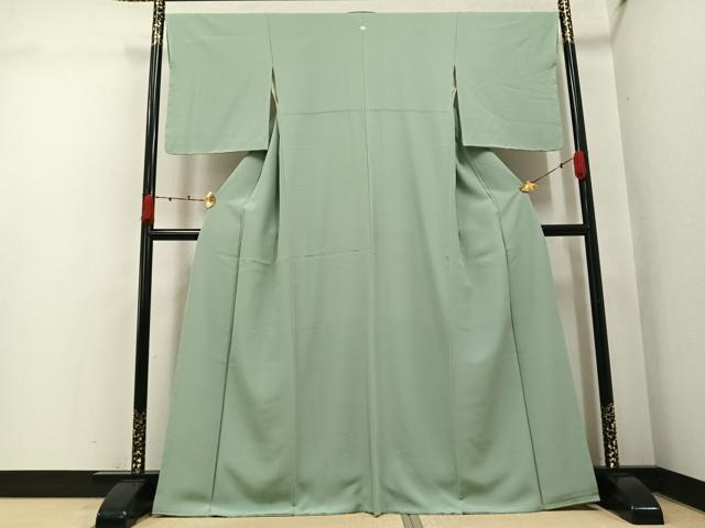 平和屋着物●上質な色無地　作家物　山葵色　正絹　逸品　未使用　AABK2278ph