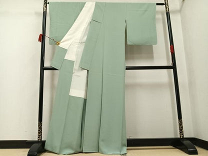 平和屋着物●上質な色無地　作家物　山葵色　正絹　逸品　未使用　AABK2278ph