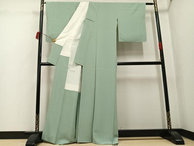 平和屋着物●上質な色無地　作家物　山葵色　正絹　逸品　未使用　AABK2278ph