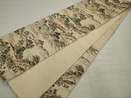 平和屋着物◎六通柄袋帯　唐織　風景文　金糸　正絹　逸品　AABK2281pf