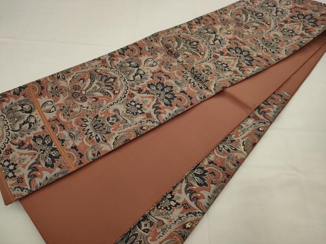 平和屋着物◎六通柄袋帯　唐織　更紗花文　金糸　正絹　逸品　AABK2282pf