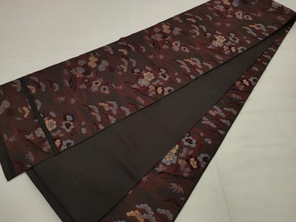 平和屋着物◎全通柄袋帯　唐織　流水花文　正絹　逸品　AABK2285pf