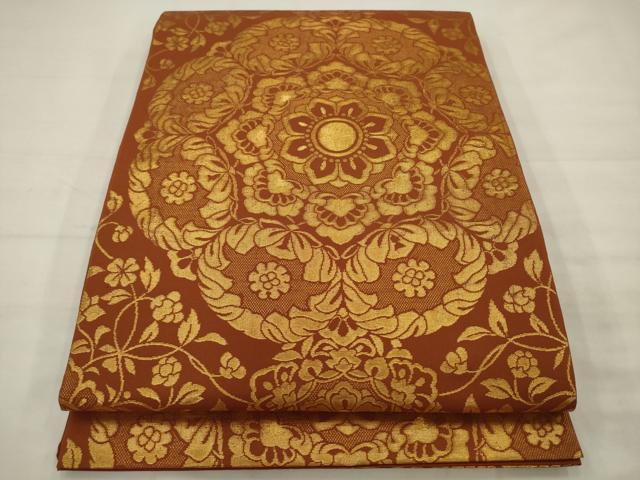 平和屋着物◎六通柄　本袋帯　飾花文　金糸　正絹　逸品　AABK2289pf