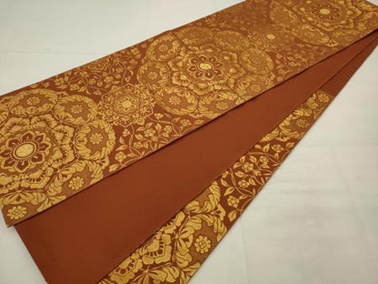 平和屋着物◎六通柄　本袋帯　飾花文　金糸　正絹　逸品　AABK2289pf