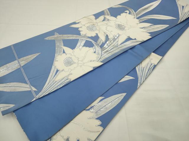 平和屋着物◎六通柄袋帯　草花文　銀糸　正絹　逸品　AABK2290pf