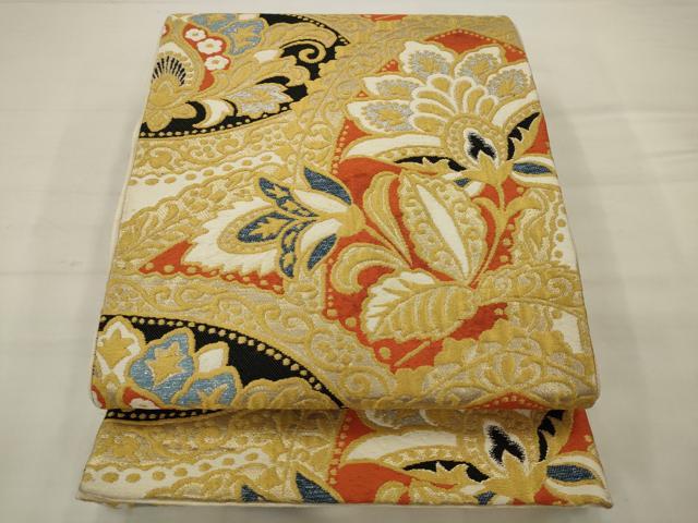平和屋着物◎六通柄京袋帯　更紗花文　金銀糸　正絹　逸品　AABK2293pf