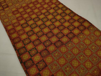 平和屋着物◎全通柄袋帯　市松花文　正絹　逸品　AABK2295pf