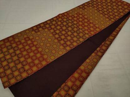 平和屋着物◎全通柄袋帯　市松花文　正絹　逸品　AABK2295pf