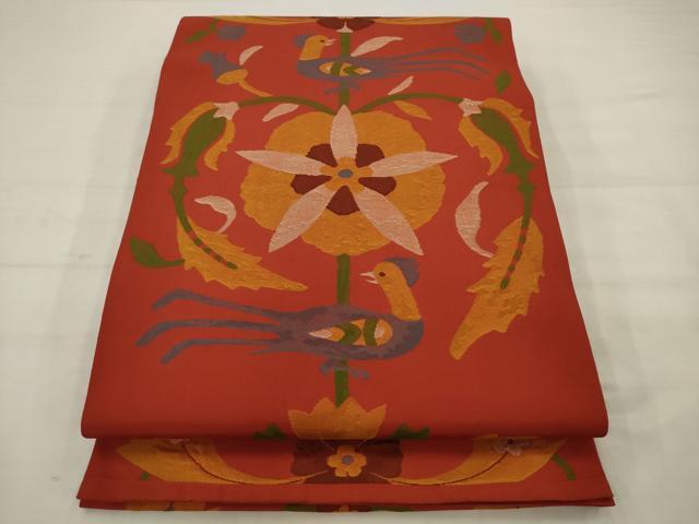 平和屋着物◎六通柄　本袋帯　花鳥文　正絹　逸品　AABK2296pf