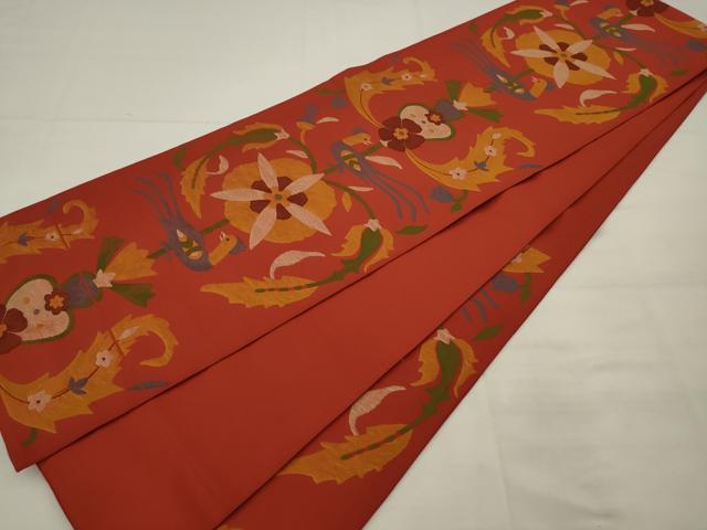 平和屋着物◎六通柄　本袋帯　花鳥文　正絹　逸品　AABK2296pf