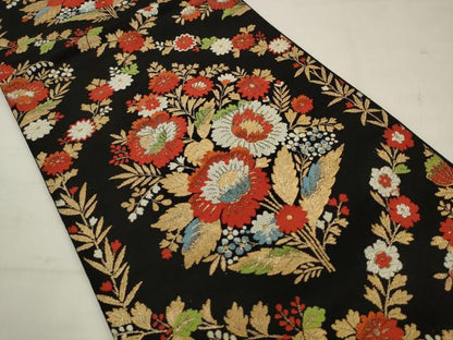 平和屋着物◎六通柄京袋帯　唐織　花束文　金糸　正絹　逸品　AABK2305pf
